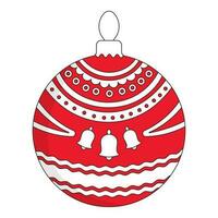 Flat Style Bells With Filigree Pattern Christmas Balls Flat Icon In Red And White Color. vector