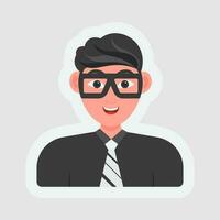 Sticker Style Businessman Or Manager Character On Gray Background. vector