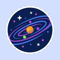 Vector Illustration Of Solar System Blue Background In Sticker Style.