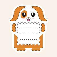 gracioso perro dibujos animados marco o cuaderno etiqueta en melocotón antecedentes. vector