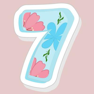 Sticker Style Floral Number 7 On Pink Background. 23224538