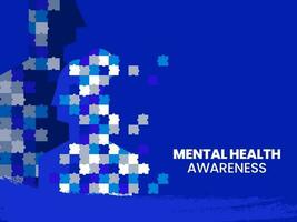 Awareness Mental Health Day Concept With Jigsaw Puzzle Of Human On Blue Background. vector