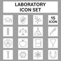 Black Lineal Style Laboratory Icon Or Symbol Set On Grey Square Background. vector