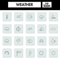 Set Of Black Outline Weather Symbol Or Icons Over Grey Square Background. vector