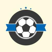 Isolated Soccer Wheel With Blank Blue Ribbon Against Cosmic Latte Background. vector