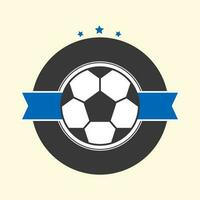 Isolated Soccer Wheel With Blank Blue Ribbon Against Cosmic Latte Background. vector