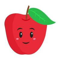 alegre rojo manzana dibujos animados en plano estilo. vector