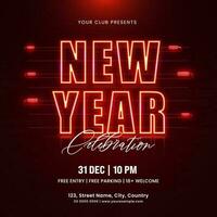 New Year Celebration Flyer Design With Event Details On Red Background. vector