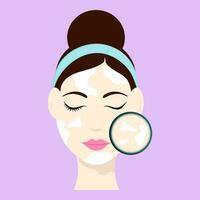 Young Girl With White Spots On Face Icon On Pink Background. vector