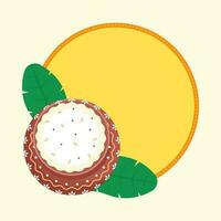 Top View Of Rice Mud Pot With Banana Leaves And Blank Circle Frame Over Cosmic Latte Background. vector