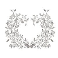 Hand Drawn Wreath or Floral Frame In Heart Shape. Illustration. vector