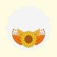 Flat Sunflower With Berry, Autumn Leaves Decorative White Circle Frame On Cosmic Latte Background. vector