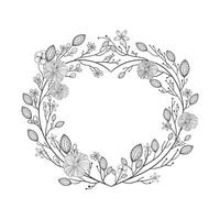 Hand Drawn Wreath or Floral Frame In Heart Shape. Illustration. vector