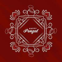 Happy Pongal Lettering Over Square Shape Kolam On Red Background. vector