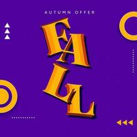 Autumn Offer Poster Design With 3D Fall Text On Purple Background. vector