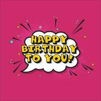 3D Yellow Happy Birthday To You Font Over Comic Frame With Stars On Pink Halftone Background. vector