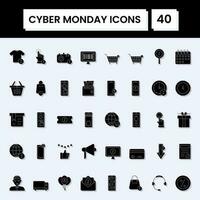 40 Cyber Monday Icon Or Symbol Set In Glyph Style. vector