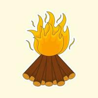 Flat Style Burning Wood On Cosmic Latte Background. vector