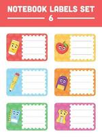 Set Of School Character Element With Square Frame For Notebook Label Design. vector