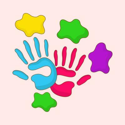 Colorful Blobs And Human Hand Print Background.