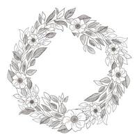 Hand Drawn Wreath or Floral Frame In Circular Shape. Illustration. vector