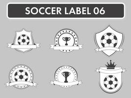 Set Of Doodle Style Soccer Label Or Badge, Shield Element On Gray Background. vector