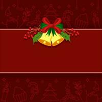 Red Christmas Element Pattern Background With Bow Ribbon, Jingle Bell, Berries Stem And Copy Space. vector