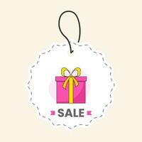 Isolated Pink Gift Box With Sale Tag On Beige Background. vector