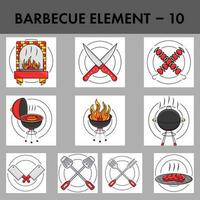 Set Of 10 Barbeques Element Against Grey Background. vector