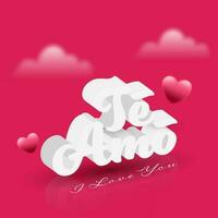 3D Render White I Love You Text Written In Latin Language With Glossy Hearts And Blur Clouds On Pink Background. vector