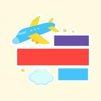 Isolated Fly Airplane With Cloud, Stars Against Yellow Background And Blank Ribbons. vector