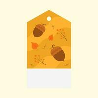 Autumn Tag Or Label Design With Acorns And Berry On Cosmic Latte Background. vector