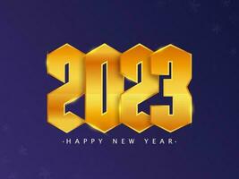 Golden 2023 Number Against Blue Snowflake Background For Happy New Year Concept. vector