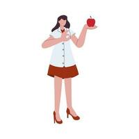 sin rostro hembra dietético o nutricionista prescribir dieta como manzana en blanco antecedentes. vector