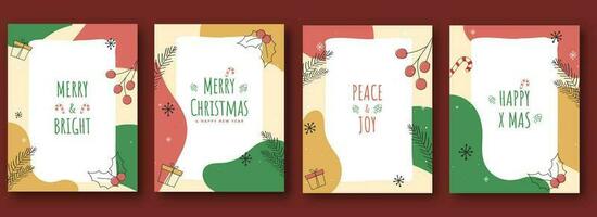 Merry Christmas And New Year Greeting Card Or Flyer Design In Four Options. vector