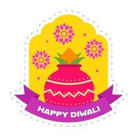 Happy Diwali Celebration Concept With Worship Pot, Mandala Or Flower On Yellow And White Background. vector