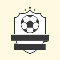 Black And White Soccer Ball With Blank Ribbon Covering Shield On Cosmic Latte Background. vector