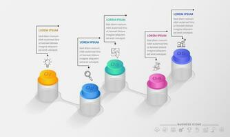 presentación negocio infografía modelo con cinco opciones y 3d tarro en blanco antecedentes. vector