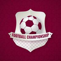 Football Championship Shield Or Badge, Ribbon Against Dark Pink Ball Pattern Background. vector