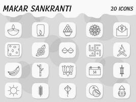 Isolated Black Thin Line Makar Sankranti Icon Set. vector