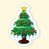 Illustration Of Decorative Sticker Style Christmas Tree Icon In Flat Style. vector