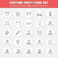 Black Line Art Set Of Costume Party Icons In Flat Style. vector