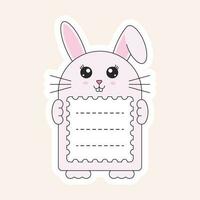 Funny Rabbit Cartoon Frame Or Notebook Label On Peach Background. vector