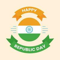 Happy Republic Day Text Ribbon With Indian Flag Circle On Peach Background For India National Festival Celebration Concept. vector