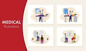 Vector Medical Concept Set On White And Red Background.