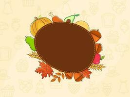 Thanksgiving Festival Concept with Pumpkin, Plum, Avacado, Lemon and Maple Leaves with Space for your text. vector