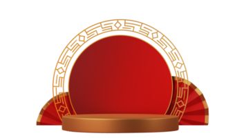 vuoto Cinese cerchio telaio con d'oro podio e fisarmonica carta fiori elemento nel 3d rendere. png