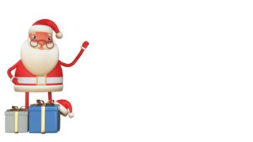 3d geven van de kerstman claus staand en geschenk dozen element. png