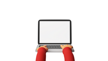 3D Render Of Human Hands Typing On Laptop With Blank Screen Element. png