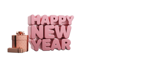 3D Render Happy New Year Text With Realistic Gift Boxes Against Background. png